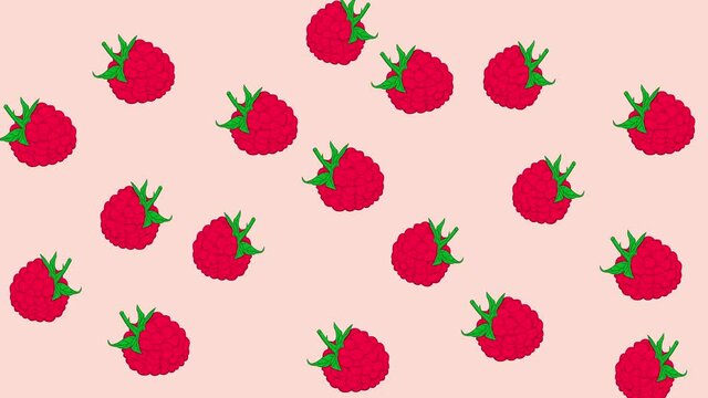 Fresh pink red dancing raspberry background. Funny clip. Hand drawn animation. Seamless loop. Luma matte.
