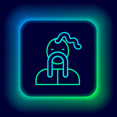 Glowing neon line Ukrainian cossack icon isolated on black background. Colorful outline concept. Vector