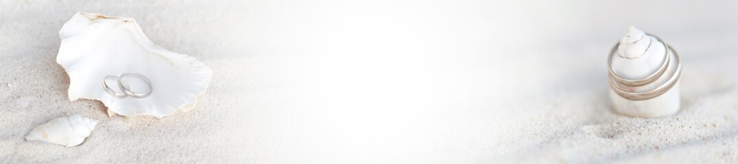 Romantic tropical scene on beach. Long banner