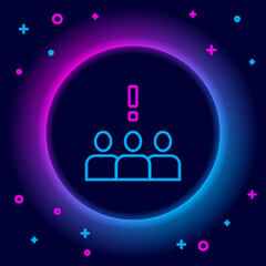 Glowing neon line Crowd protest icon isolated on black background. Demonstration. Colorful outline concept. Vector