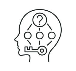 line icon, solving a problem in the head, a diagram with a key