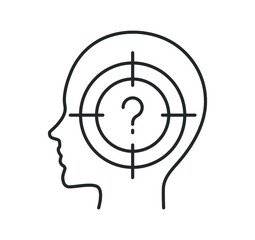 line icon, head, inside it is a target with a question mark