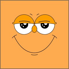 Smiling emoticon. Emoji of positive feelings. Happy face. Painted emotion icon. Grunge brush strokes design. Distressed texture. Vector illustration. For social networks, internet messages