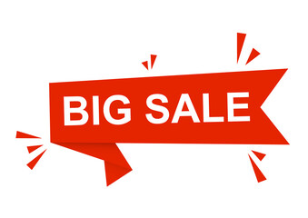 Big Sale red ribbon label banner. Vector illustration.