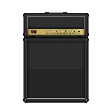 Realistic classic guitar amplifier head and cabinet, vector illustration