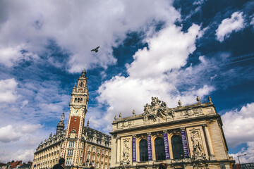 The Place de Theatre square with the Opera building and old post office in Lille, France