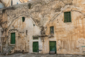 Old buildings in a Coptic part of the complex of the Basilica of the Holy Sepulchre in Jerusalem