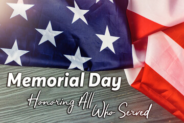 happy Memorial Day Remember and Honor text American flag background 