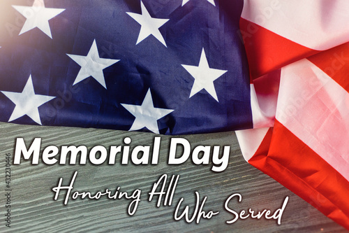 happy Memorial Day Remember and Honor text American flag background