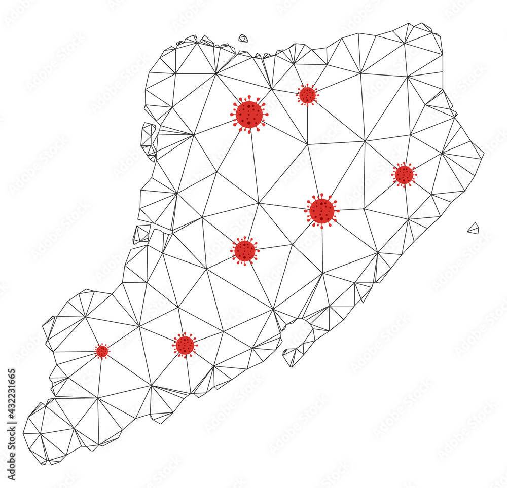 Poster polygonal mesh staten island map with coronavirus centers. abstract network connected lines and flu 