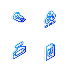 Set Isometric line RGB color mixing, Stationery knife, Ink bottle and File document icon. Vector