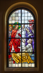 Kalety Miotek, Poland, April 7, 2020: Stained glass window in the church of St. Francis of Assisi...