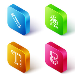 Set Isometric line Ruler, RGB color mixing, Text and Carton cardboard box icon. Vector