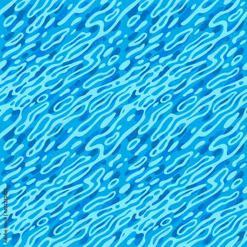 Poster Seamless Pattern with Blue Ripple Water Surface. Vector Pool Texture. Abstract Waves Background