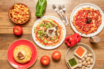 top view of typical Spanish dishes and tapas