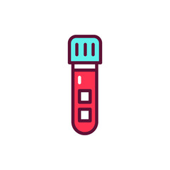 Laboratory tube with blood test line icon. Isolated vector element.