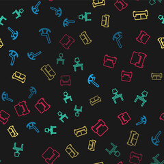 Set line Armchair, Table lamp on table, Sofa and on seamless pattern. Vector