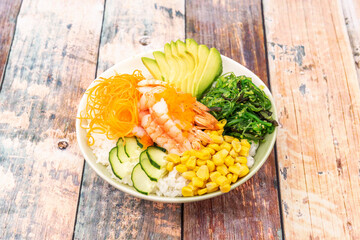 Poke bowl with prawns