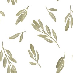 Seamless pattern with hand drawn sage leaves