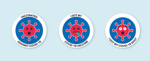 Funny vaccination badges or stickers with dead virus