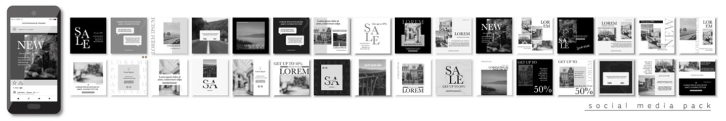 Social media pack Posts for internet content, site for Bloggers, Fashion, ad, Lifestyle brands, Creative businesses blog. Set of square Presentation templates. Unique trendy website slider frames.