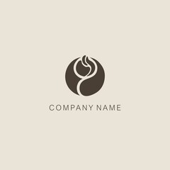 A symbol or logo of a simple, minimalistic, stylized flower bud and leaves shape, consisting of several elements. Made with spots formed in a circle