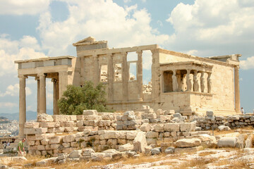 The Ruins in the historical city Athens Greece, the Parthenon, Acropolis, and Mars Hill