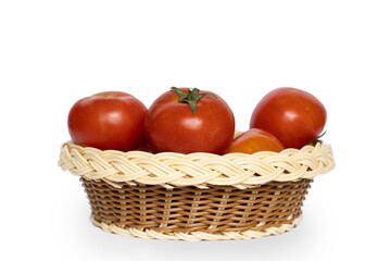 Fresh Red Tomato Inside Wooden Basket