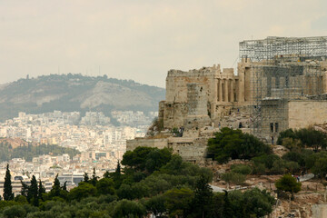 Restoration being done to the Parthenon atop of the Acropolis in Athens, Greece