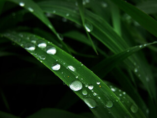 close up water drops on green wheat leaves