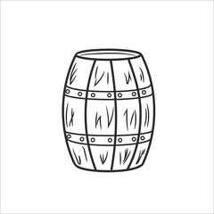 Wooden barrel. Hand drawn sketches gardening tools. Isolated elements equipment for agriculture in Doodle style. Vector illustration on a white background.