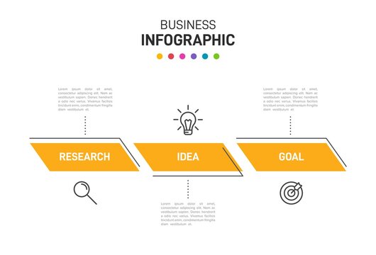 Concept of arrow business model with 3 successive steps. Three colorful graphic elements. Timeline design for brochure, presentation. Infographic design layout.