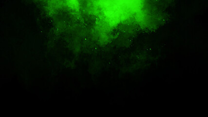 Abstract green smoke steam moves on a black background . The concept of aromatherapy. Fog overlays texture.