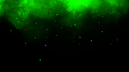 Abstract green smoke steam moves on a black background . The concept of aromatherapy. Fog overlays texture.