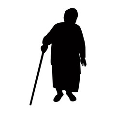 an old woman with baton, silhouette vector