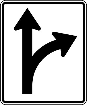 Road Sign Right Turn or Straight