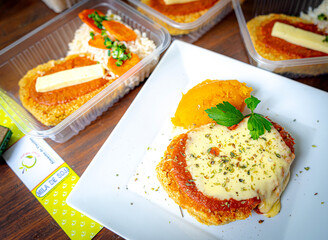 Healthy foods, full of vegetables and delicious flavors presented in white plate with colorful background