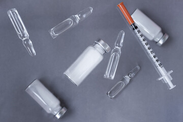 Medicines in vials and ampoules, undiluted and liquid for injections, syringes for injections on a...