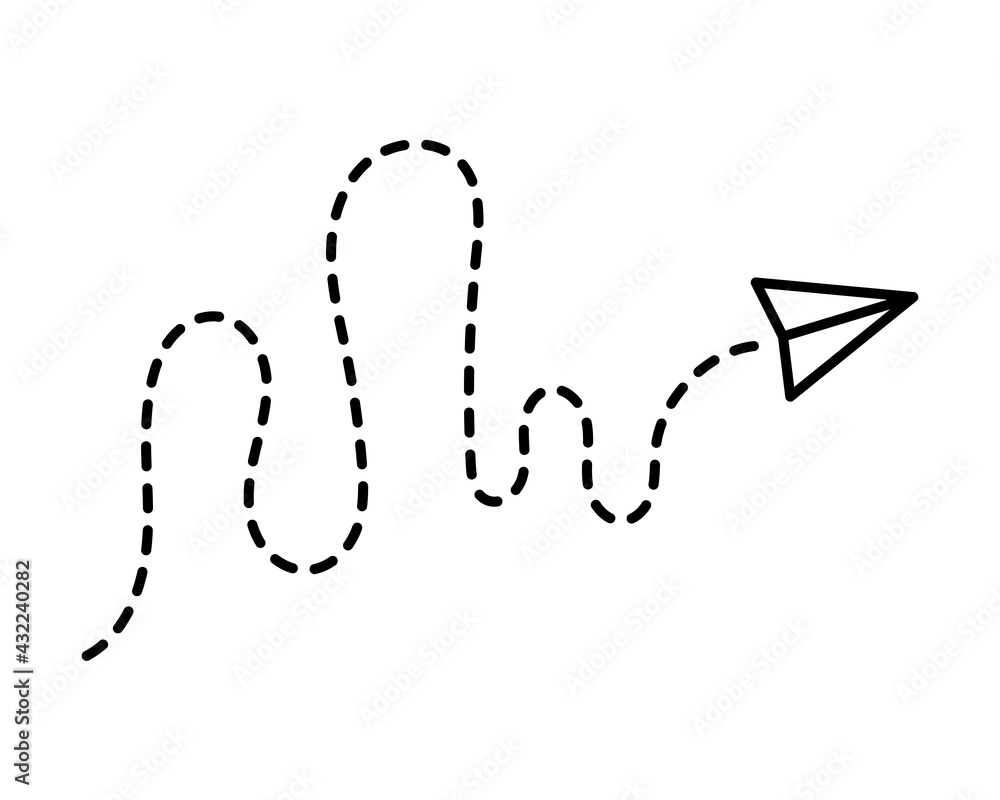 Poster airplane line path vector icon of air plane flight route with start point and dash line trace