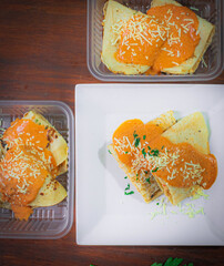 Healthy foods, full of vegetables and delicious flavors presented in white plate with colorful...