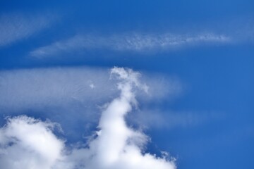 blue sky with cirrus and cumulus white clouds