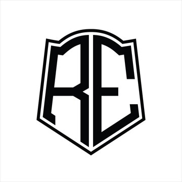 recommend clip art: RE Logo monogram with shield shape outline design template