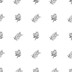 Doodle simple vector seamless pattern of hand-drawn peonies. Seamless pattern of hand-drawn peonies. Isolated on white background.