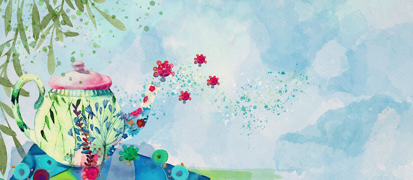 Spring tea. Watercolor design element