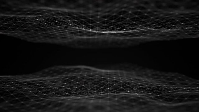 Abstract flowing smooth Plexus fractal waves background. Grid, mesh of dots and lines. Big data connection. Seamless loop animation