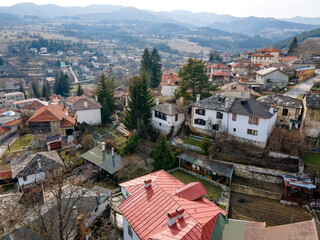 Fototapeta premium Aerial view of Village of Hvoyna, Bulgaria