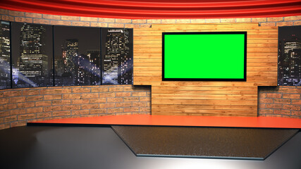 News Studio, Backdrop For TV Shows .TV On Wall.3D Virtual News Studio Background, 3d illustration	