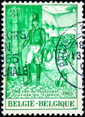 stamp printed in the Belgium shows Postmaster, c. 1833, Street Scene