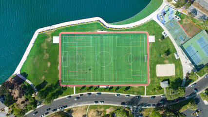 American Football Field Drone Air View