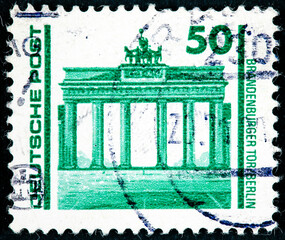 stamp printed in Germany shows the Brandenburg Gate